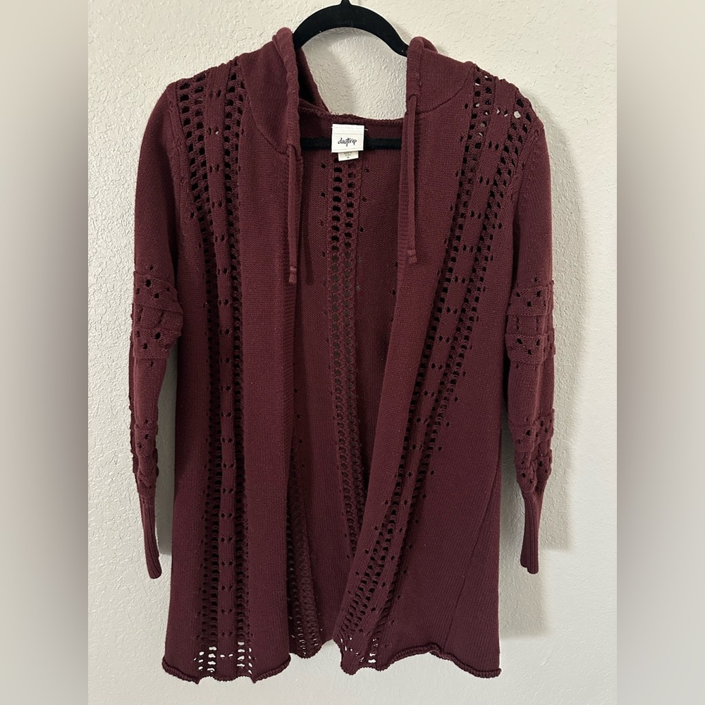 Buckle Daytrip Maroon Crochet Cardigan